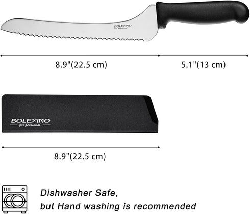 9 Inch Offset Serrated Bread Knife, Wavy Edge knife, High Carbon Stainless Steel Multi-Purpose Kitchen Knife for Homemade Bread, Crusty Breads, Ca...