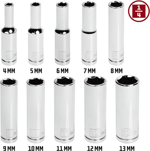 Powerbuilt 1/4-Inch Drive Metric Deep Socket Set, High Visibility Markings 10 Piece - 640538...