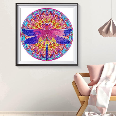 DIZAKIM Diamond Painting DIY 5D special shape rhinestone, flower bush dragonfly, part of diamond crystal diamond painting mandala set 11.8x11.8inc...