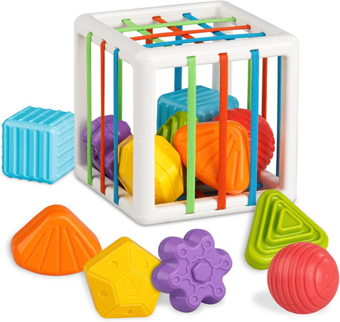 Montessori Toys for 1 Year Old, Cube Bin & 6 Sensory Shape Blocks, Baby Toys 12-18 Months, Developmental Infant Birthday Gifts for Learning Toddle...