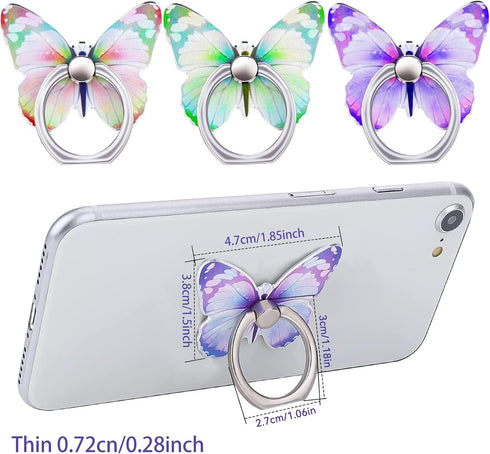 3PCS Phone Ring Grip, Cute Butterfly Phone Ring Stand Phone Hand Grip Holder 360°Rotation Finger Kickstand with Metal Knob Loop for All Smartphone...