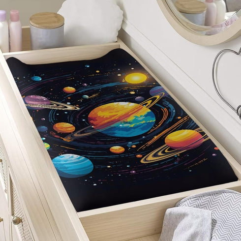 Stretch Ultra Soft Changing Pad Cover Breathable Cozy Changing Table Sheets Cosmic Galaxy Planet Patterns for Baby Boys Girls Fit 32" x 16" Contou...