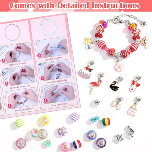 Lezmarket 208 Pcs Charm Bracelet Making Kit for Girls, Unicorn Mermaid Crafts Gifts Set, Charm Bracelets Jewelry Making Kit for 8-12 Age Girl Chri...