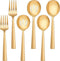 LIANYU 2 Gold Serving Spoons, 2 Gold Slotted Serving Spoons, 2 Gold Serving Forks, 8.6 Inch Stainless Steel Metal Serving Spoons Forks for Buffet ...