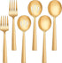 LIANYU 2 Gold Serving Spoons, 2 Gold Slotted Serving Spoons, 2 Gold Serving Forks, 8.6 Inch Stainless Steel Metal Serving Spoons Forks for Buffet ...