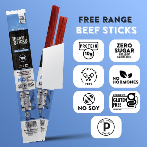 Nick's Sticks Clean & Balanced 100% Grass-Fed Beef Snack Sticks | Made in the USA | Gluten Free | Paleo, Keto, Whole30 Approved | No Soy, Antibiot...