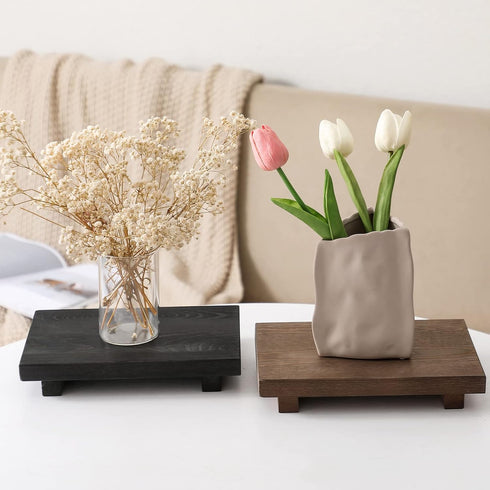 Bathroom Counter Organizer Wood Pedestal Stand Farmhouse Decorative Tray Soap Holder for Kitchen Decor, Black...