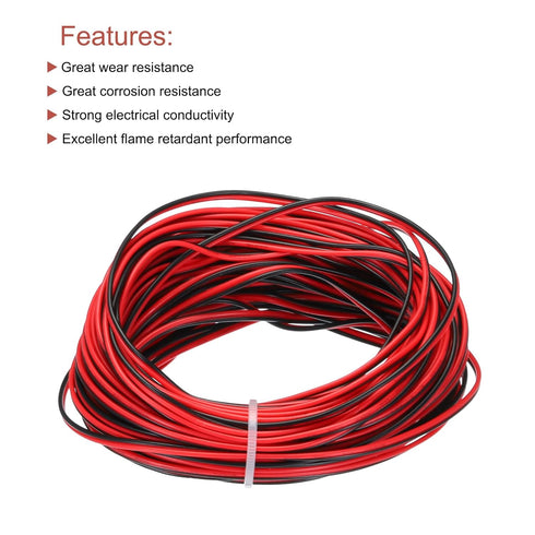 MECCANIXITY 26 Gauge 2 Core Parallel Silicone Wire, 50Ft/15M Long 1.5mm Dia Red Black 26 AWG Flexible Extension Cord 300V for LED RGB Cable, Model...