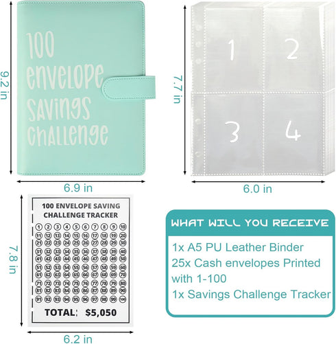 100 Envelopes Money Saving Challenge Binder Budget Planner, Budget Book With Cash Envelopes Savings Challenge, 52 Week Money Saving Challenge Bind...