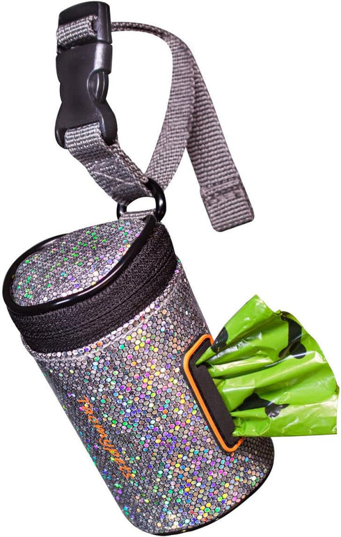 Poop Bags Holder for Dog Leash Attachment, NEW Durable Anti-Bite Microfiber Leather, Adjustable Length Quick-Release Buckle...