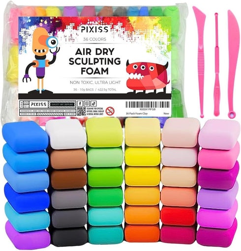 36 Color Air Dry Foam Clay for Sculpting and Cosplay Set - Ultralight, Soft, and Pliable Air Dry Modeling Clay Clay Foam for All Ages - Safe and N...