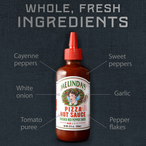 Melinda’s Pizza Hot Sauce - Crushed Red Pepper Sauce Made with Fresh Ingredients, Cayenne Peppers, Garlic, Tomatoes - Gourmet Spicy Pizza Sauce - ...