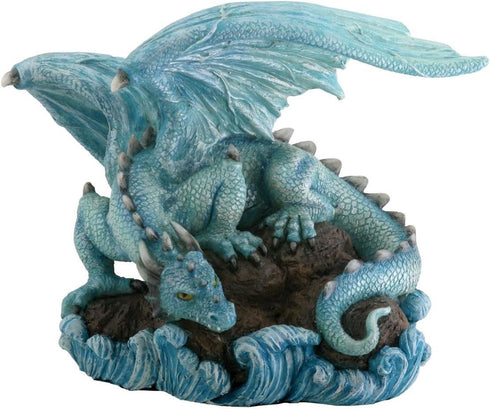 Blue Water Dragon on Rock Fantasy Figure Decoration...