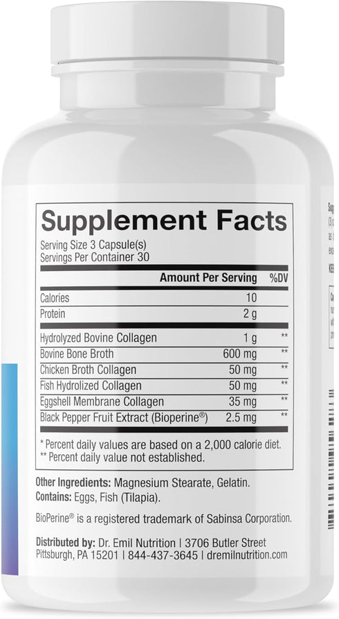 DR. EMIL NUTRITION Multi Collagen Pills - Collagen Supplements to Support Hair, Skin, Nails, & Joints - Hydrolyzed Collagen Supplements for Women ...