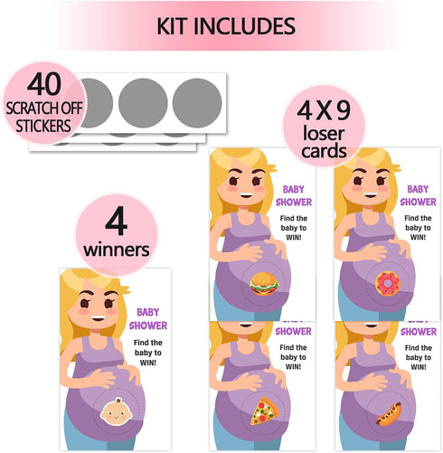 40 Cute Baby Shower Games - Scratch Off Lottery Ticket Raffle Cards - 4 Winners & 4 Loser Designs...