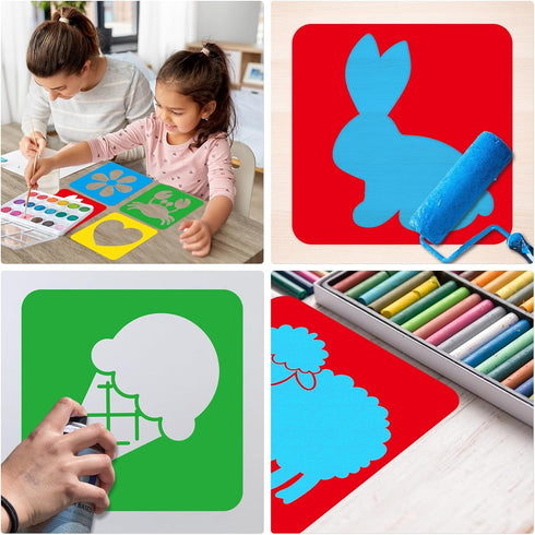 36pcs Drawing Stencils for Kids 8 Inch Sidewalk Chalk Stencils Painting Large Washable Reusable Learning Themed Primary Shape Template for Kids To...