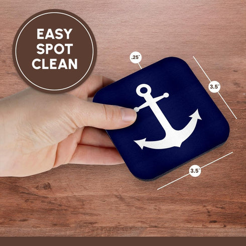 3dRose cst_165798_2 Navy Blue and White Nautical Anchor Design-Soft Coasters, Set of 8...