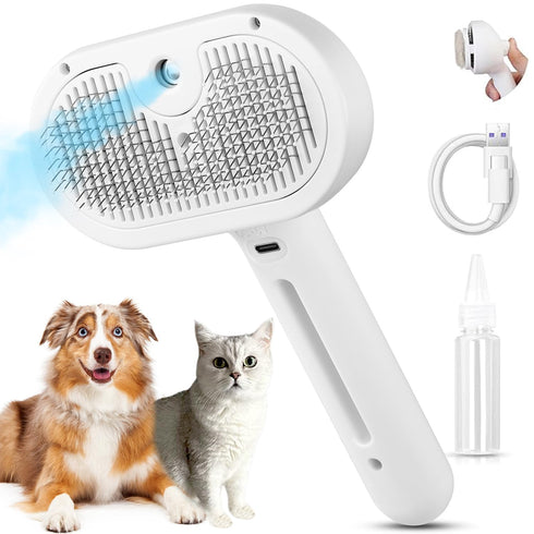 Cat Steam Brush,3 in 1 Pet Hair Removal Comb, Self-Cleaning Spray Cat Brush for Shedding,Steamy Pet Brush with Release Button and Tank - Suitable ...