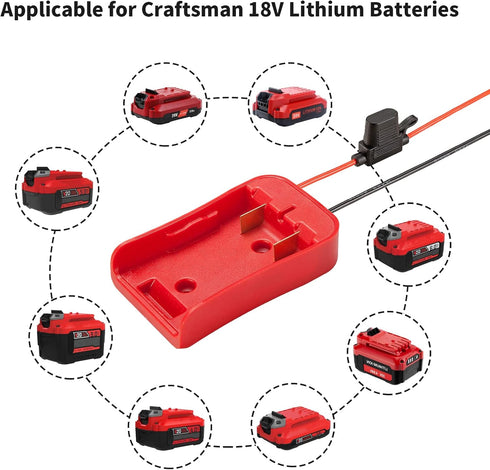 Power Wheel Adapter for V20 Craftsman 20V Battery with Fuse & Wire terminals, Power Connector for Rc Car, 14 Gauge Robotics, Rc Truck,DIY use, Wor...