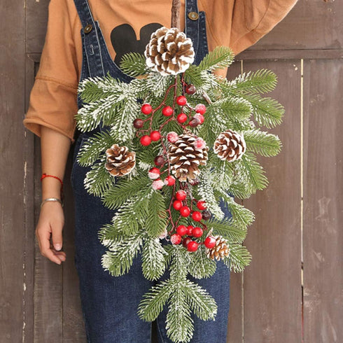 BESTOYARD Artificial 21.7in Christmas Teardrop Swag Pine and Pinecone Teardrop Door Swag Decoration for Holiday Wall Door Window Decor...
