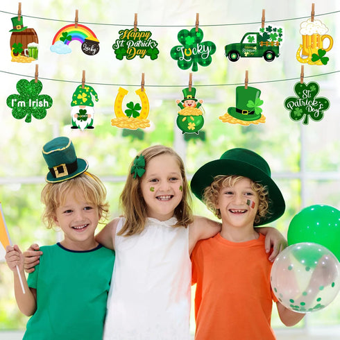 72PCS St Patrick’s Day Bulletin Board Decoration, 12 Styles Lucky Irish Day Shamrock Gnome Leprechaun Classroom Paper Cutouts for Party Decoration...