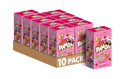 MEIJI Hello Panda Cookies, Strawberry Crème Filled - 2.1 oz, Pack of 10 - Bite Sized Cookies with Fun Panda Sports...