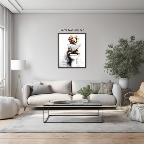 Posterizer 1 pcs-drawing style art-funny dog on toilet reading newspaper 6-Bathroom Restroom Art-Art for Animal Lovers-Decor for Home & Office- un...