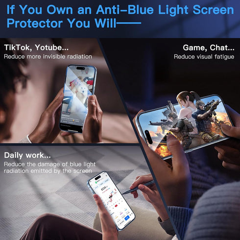 Uyiton Anti-Blue Light for iPhone 15 Screen Protector - Unbreak-Glass Easy Fit Full Coverage Case Friendly Scratch Resistance 9H Tempered Glass Sc...