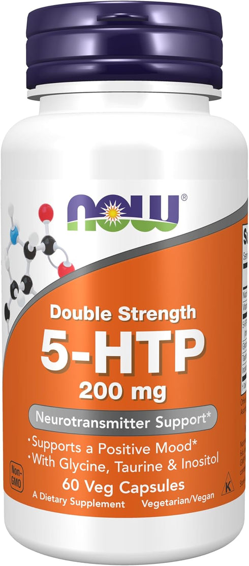 NOW Supplements, 5-HTP (5-hydroxytryptophan) 200 mg, Double Strength, Neurotransmitter Support*, 60 Veg Capsules...