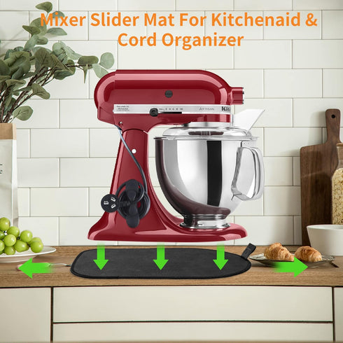 Sliding Mat for Kitchenaid Mixer with 2 Black Kitchen Accessories, Mover Slider Mat Pad for 5-8 Qt Bowl-Lift Stand Mixer, Kitchen Appliance Slider...