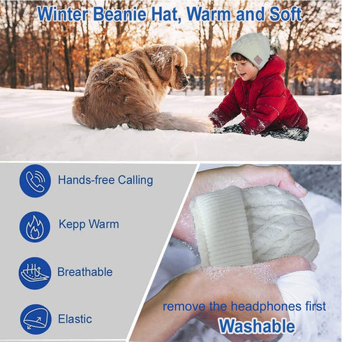 Wireless Beanie Hat Men Women Headphone Music Hat Winter Cap Stereo Headset Speaker Microphone Earphone Outdoor (White)...