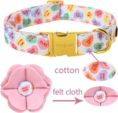 ARING PET Valentine's Day Dog Collar-Cute Dog Collar with Felt Flower, Adjustable Cotton Heart Dog Collars Pet Collars with Metal Buckle...