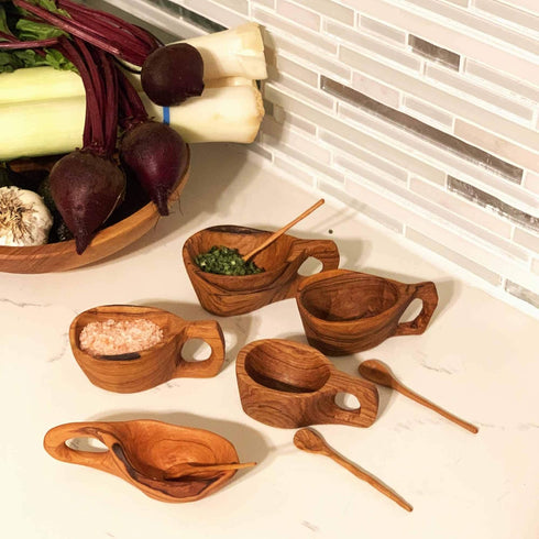 Reclaimed Olive Wood Salt and Spice Pot with Spoon - Kenya...