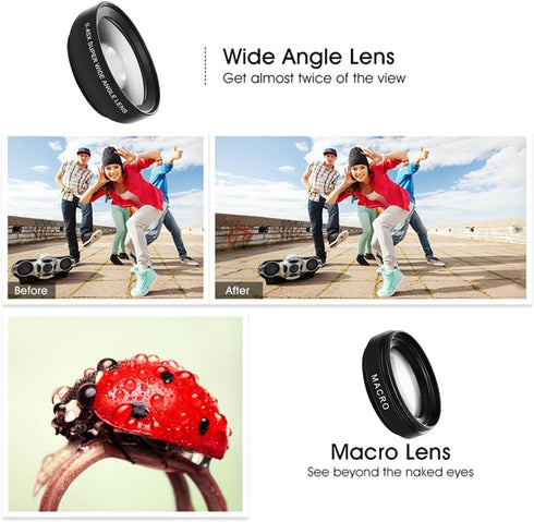 Phone Camera Lens, Professional Attachment Universal Clip on Cell Phone Photography Camera Attachable Mobile Extra 0.45X Wide Angle 12.5X Super Ma...