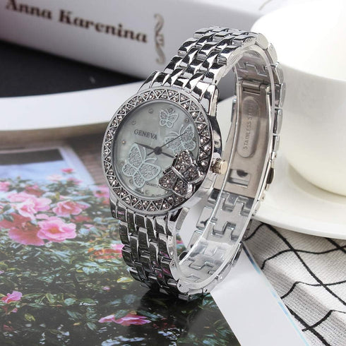 Weicam Women 3 Pc Simple Crystal Butterfly Watch Analog Quartz Wrist Watches Jewellery...