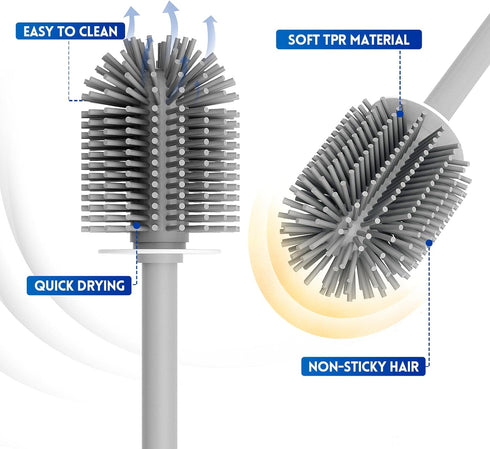 Toilet Brush and Holder Set, Silicone Toilet Bowl Cleaner Brush Bristles, Bathroom and RV Cleaning Tools, Space Saving Toilet Scrubber, Wall Mount...