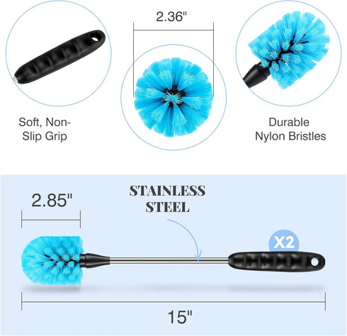 Water Bottle Brush Set, Long Handle 3-in-1 Stainless Steel Water Bottle Scrubbing Brush, Cleaning For Narrow Neck Bottles, Sport Bottles, Baby Bot...