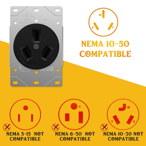 50Amp EV RV Charger Adapter Compatible with NEMA 10-50P to 14-50R, 3 Prong Male Plug to 4 Prong Female Receptacle Adapter, Generator Welder Dryer ...