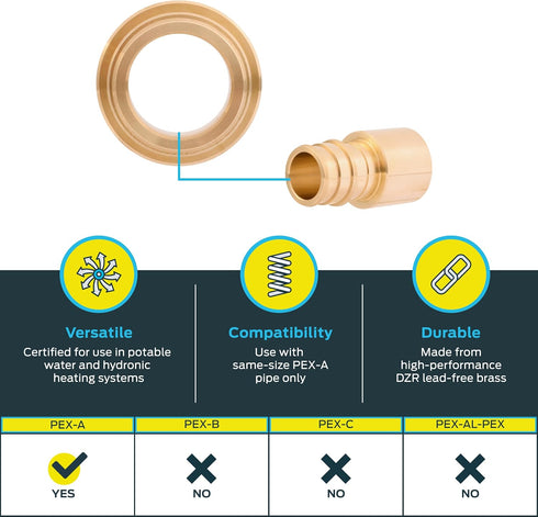 SharkBite 3/4 x 3/4 Inch Expansion FNPT Sweat Adapter for PEX-A Pipe, Brass Plumbing Fittings, Female NPT Adapter for PEX-A Tubing, UAB606LFA...