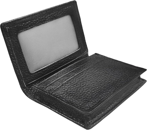 Outrip Genuine Leather Business Card Holder Name Card Case Credit Card Wallet with ID Window RFID Blocking (Black)...