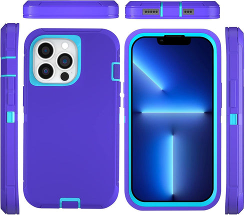 for iPhone 13 Pro Max 6.7" Heavy Duty Protection Case with 2 Screen Protector, Military Grade Drop Protective Shockproof Phone Case (Purple Blue)....
