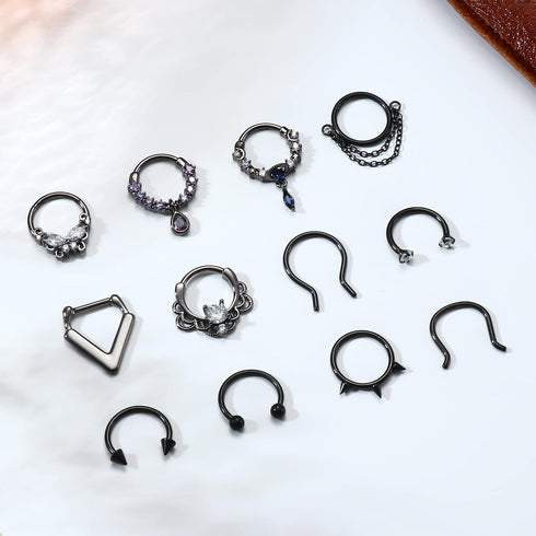 YADOCA 12Pcs 16G Septum Rings Surgical Steel Dangle Septum Piercing Jewelry for Women Septum Clicker Nose Rings Hoop CZ Horseshoe Cartilage Helix ...
