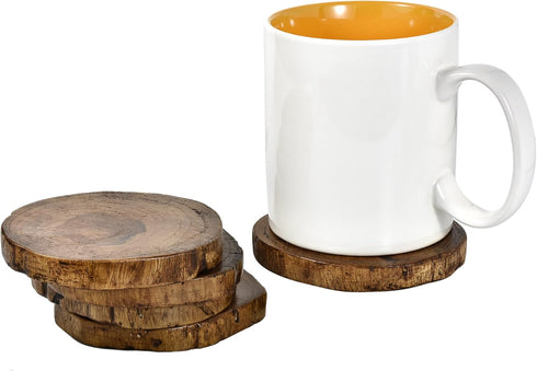 AeraVida Light Natural Mango Tree Wood with Bark Set of 5 Drink Coasters | Wood Tree Bark Wood Coasters | Natural Mango Wooden Casters Set | Kitch...