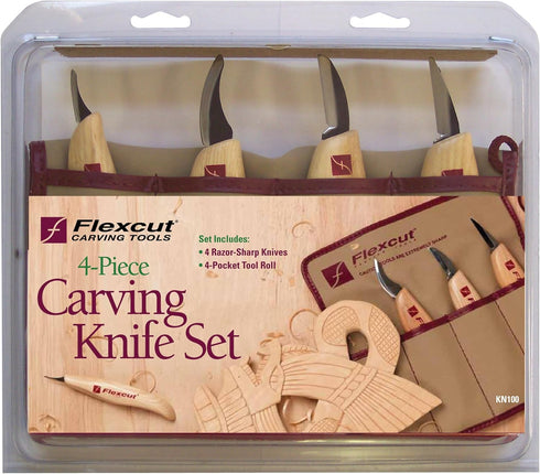 Flexcut Wood Carving Tools Set 4 Piece Carving Knife Set KN100, Whittling Knives Include Solid Ash Handle...