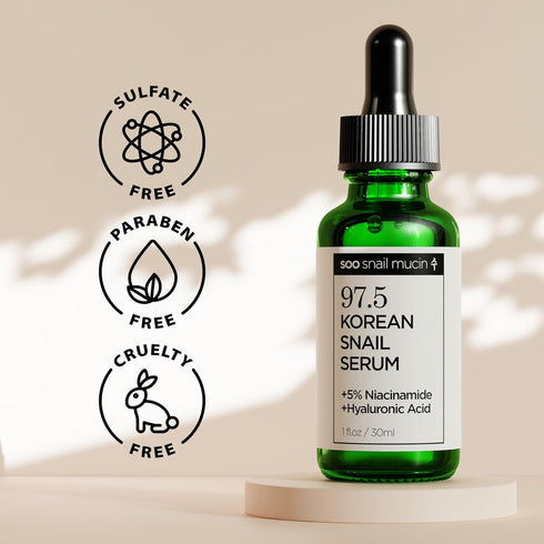 97.5% Snail Mucin Serum - Korean Niacinamide Serum - Glass Skin K Beauty Skincare Routine - Cruelty Free Skin Care for Anti Aging 1oz...