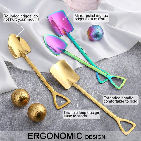 8Pcs Shovel Shape Stainless Steel Spoon with Exquisite Box, Gleaming Tea Coffee Sugar Cake Spoon, Dessert Ice Cream Spoon, Fruit Spoon Stirring Sp...