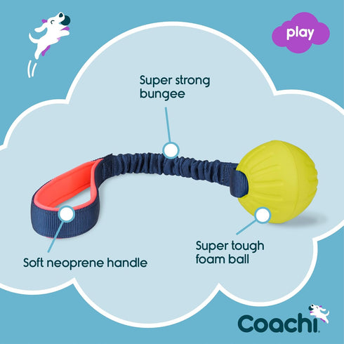 Coachi Tuggi Ball - Interactive Dog Toy for Tug of War & Play. Strong & Comfortable, Stretchy Bungee Handle, Reward Training, Interrupting Biting ...