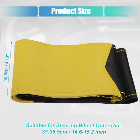 uxcell Yellow Black Fit 14.6-15.2 Inch 37-38.5cm Dia Car Hand Sewn Yellow Stitches Steering Wheel Cover Universal Stitch on Wrap Comfortable Faux ...
