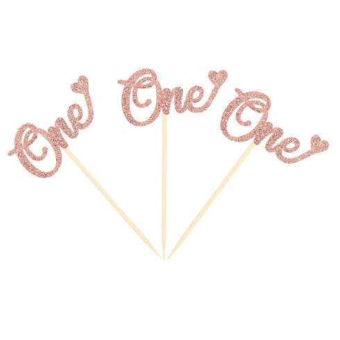 Ercadio 24 Pack Rose Gold One Cupcake Toppers 1st Birthday Cupcake Picks Baby Shower Kids First Birthday Party Cake Decorations Supplies...