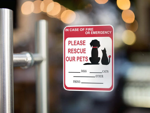 in Case of Fire Or Emergency Please Rescue Our Pets 5 Inch Front Door Window Alarm Alert Animal Pet Dog Cat Kitten Bird Rabbit Rescue House Home R...